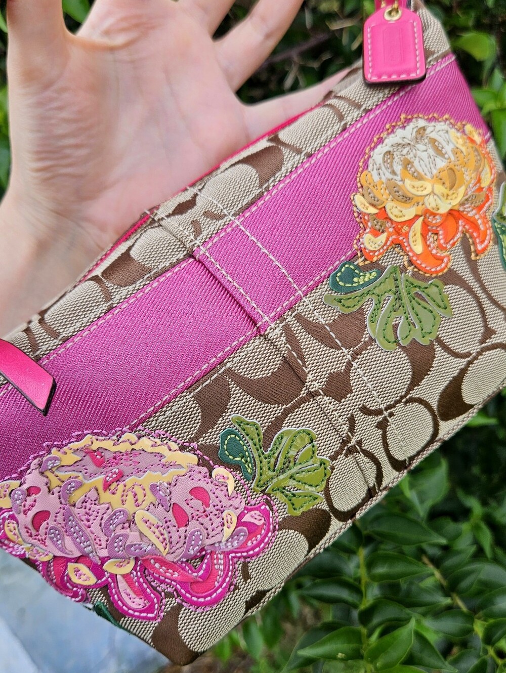 Coach 41420 Signature Floral Appliqué Pink Shoulder Bag Rare Y2K - Picture 5 of 11